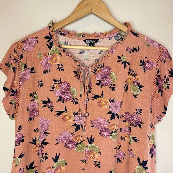 ❄️3/$18 BUFFALO BY DAVID BITTON Floral‎ Boho Flutter Sleeve Top, Large - Picture 4 of 9